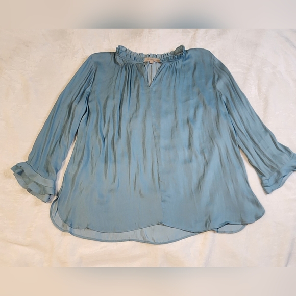 LOFT Tops - LOFT Light Blue Blouse with Ruffle Neckline, EUC, Size XXL